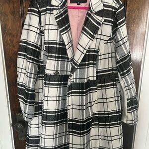 Torrid Black and White Plaid Trench Coat